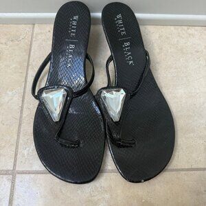 Worn Once! White House Black Market Low Wedge Thong Sandals – Black, Size 9/9.5